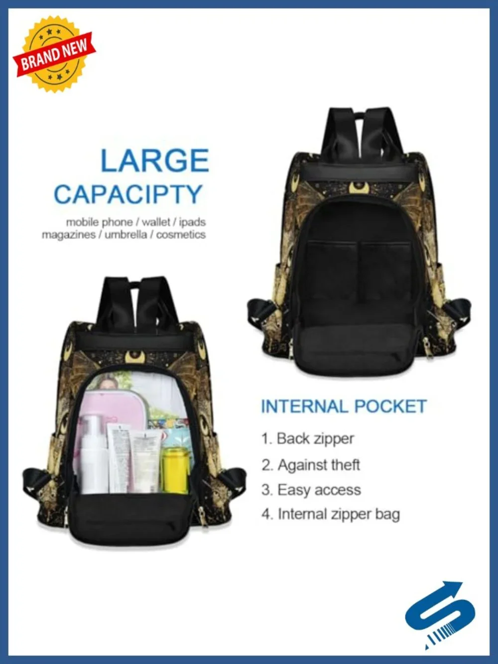 Women's Cat Backpack Purse Anti-Theft Waterproof Daypack Laptop Bag